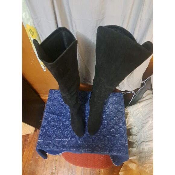 H By Halston Black Over The Knee Boot Size 6 Quilted Front Stretchy Back Suede - Picture 2 of 9
